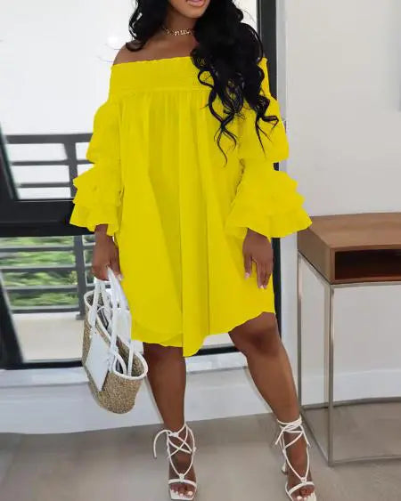 Casual off-shoulder jurk met klokmouwen 