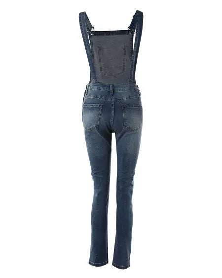 Denim Jumpsuit: Suspender Design with Ripped Cutouts