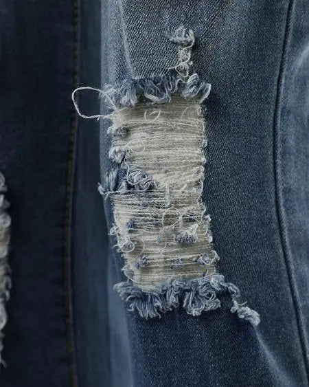 Denim Jumpsuit: Suspender Design with Ripped Cutouts
