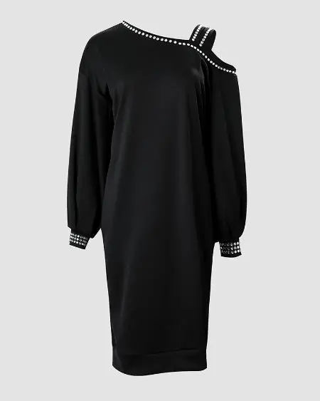 Casual jurk met strasssteentjes en koude schouderpasvorm 