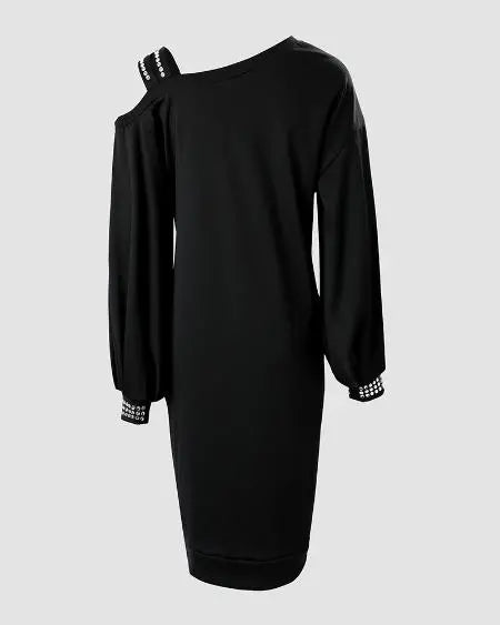 Casual jurk met strasssteentjes en koude schouderpasvorm 