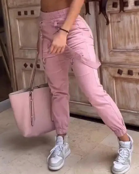 Suspender Pants with Pocket Design & Cuffed Detail