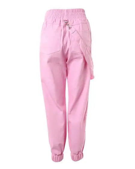 Suspender Pants with Pocket Design & Cuffed Detail