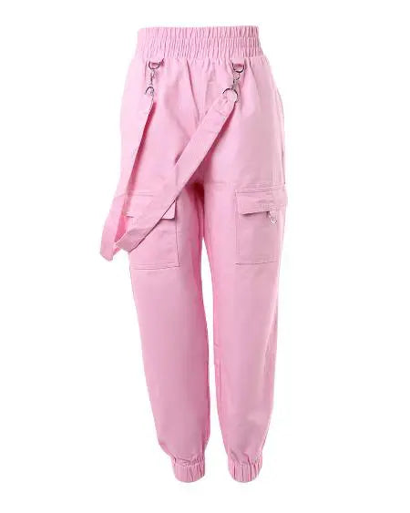 Suspender Pants with Pocket Design & Cuffed Detail