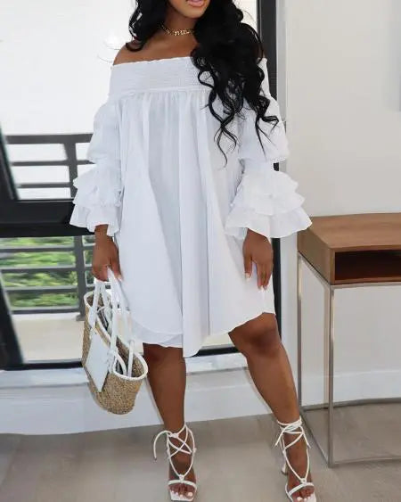 Casual off-shoulder jurk met klokmouwen 