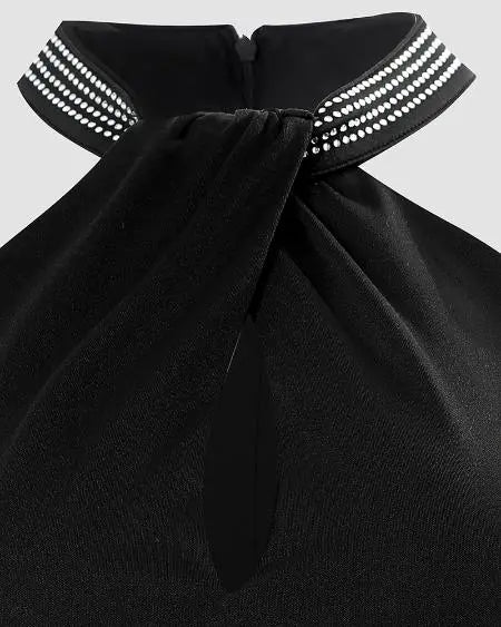 Sleeveless Romper with Halter Neck & Rhinestone Decor