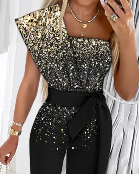 Jumpsuit met één schouder en strikdetail 