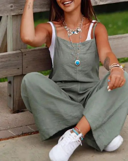 Casual Suspender Jumpsuit with Pockets