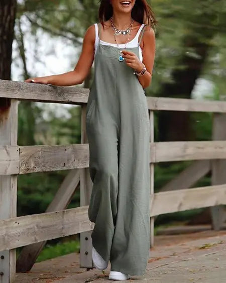 Casual Suspender Jumpsuit with Pockets