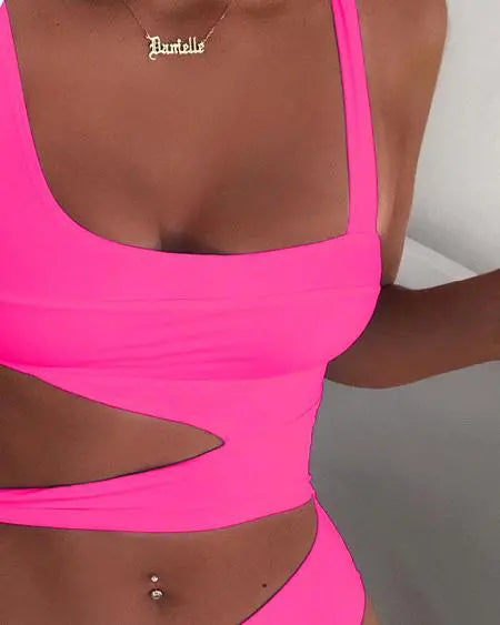 Asymmetrical Sleeveless One-Piece Swimsuit with Cutout