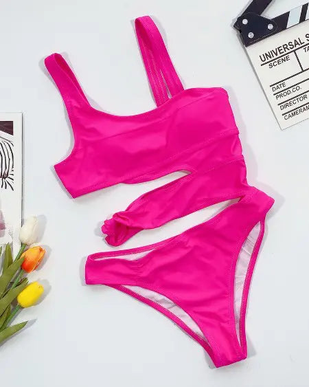 Asymmetrical Sleeveless One-Piece Swimsuit with Cutout