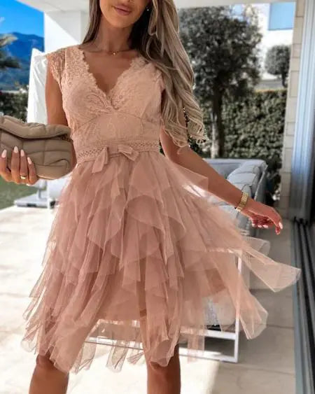 Party Dress with Sheer Mesh & Lace Patches