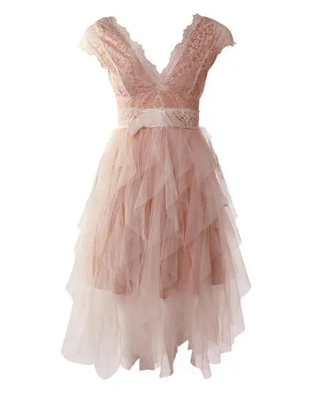 Party Dress with Sheer Mesh & Lace Patches