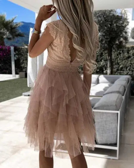 Party Dress with Sheer Mesh & Lace Patches