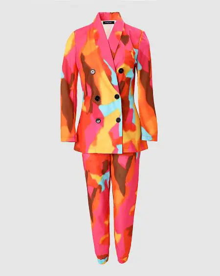 Tie Dye Blazer & Pants Set with Buttons