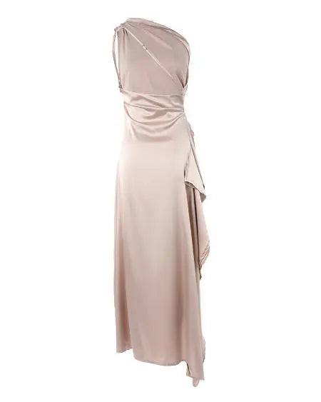 One-Shoulder Party Dress with Backless Design Ruching & High Slit