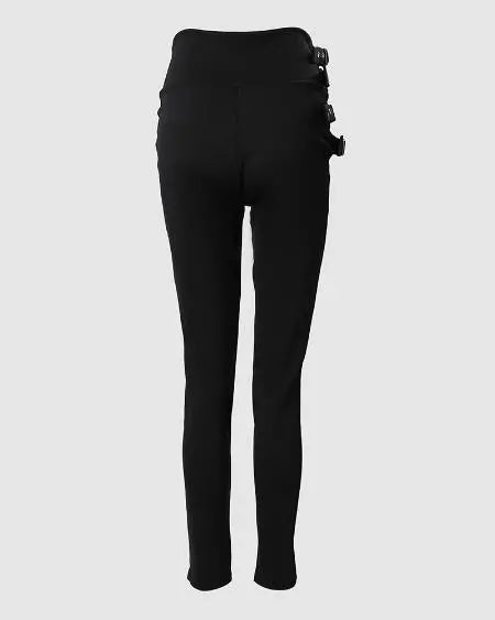 High Waist Pants with Mesh Patches & Buckles