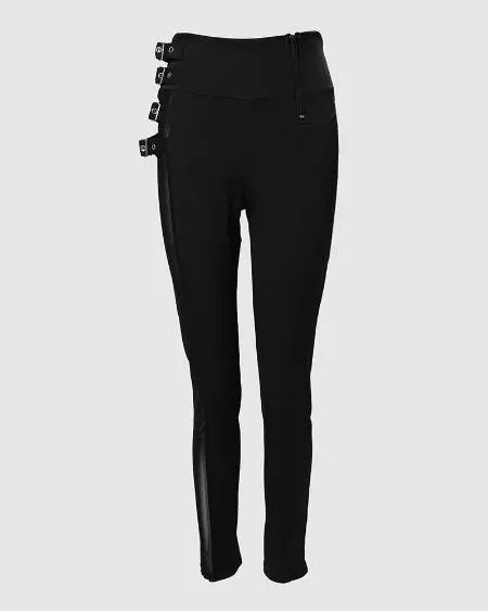 High Waist Pants with Mesh Patches & Buckles