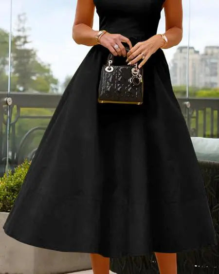 Sleeveless Dress with Round Neck and Flare Design