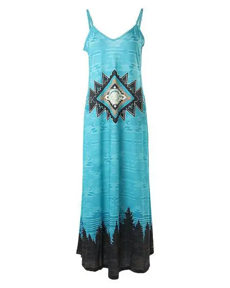 Sleeveless Maxi Dress with Aztec Geometric Print