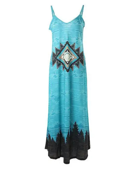 Mouwloze maxi-jurk met Azteekse geometrische print 