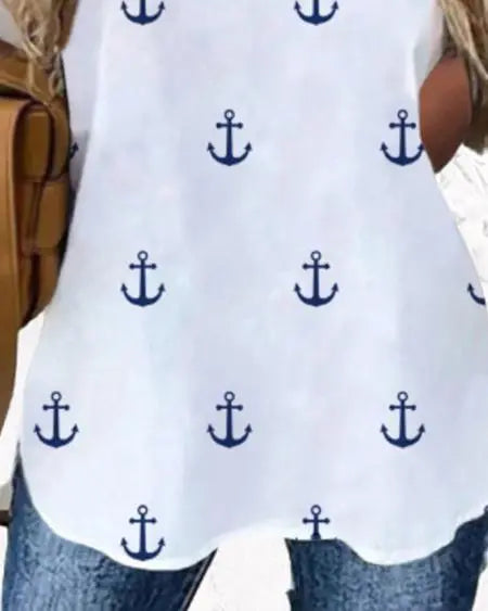 Casual Short Sleeve Top with Anchor Print