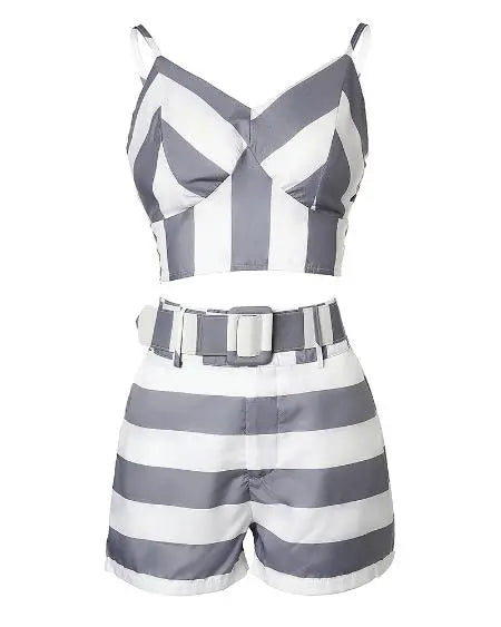 Striped Cami Top & Short Set with Belt