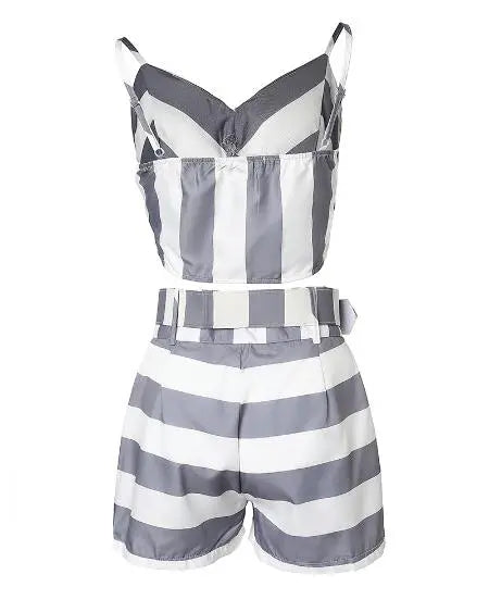 Striped Cami Top & Short Set with Belt
