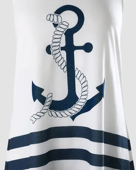 Sleeveless Dress with Anchor Print & Colorblock Design