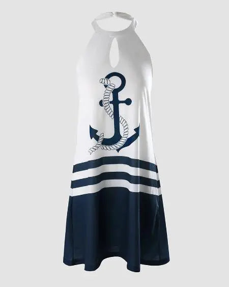 Sleeveless Dress with Anchor Print & Colorblock Design