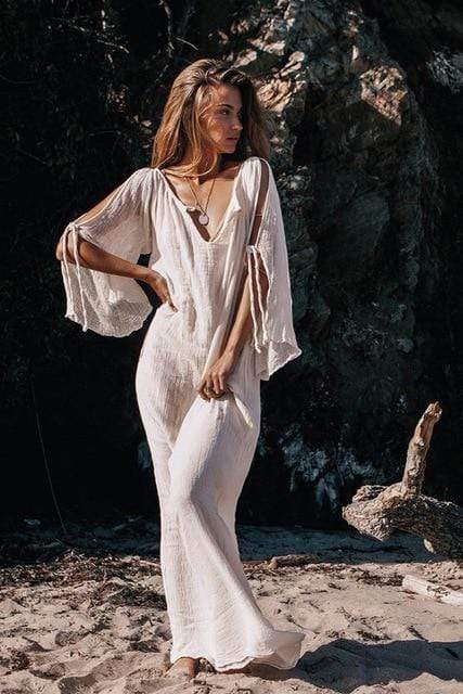 Open schouder strand lange jurk