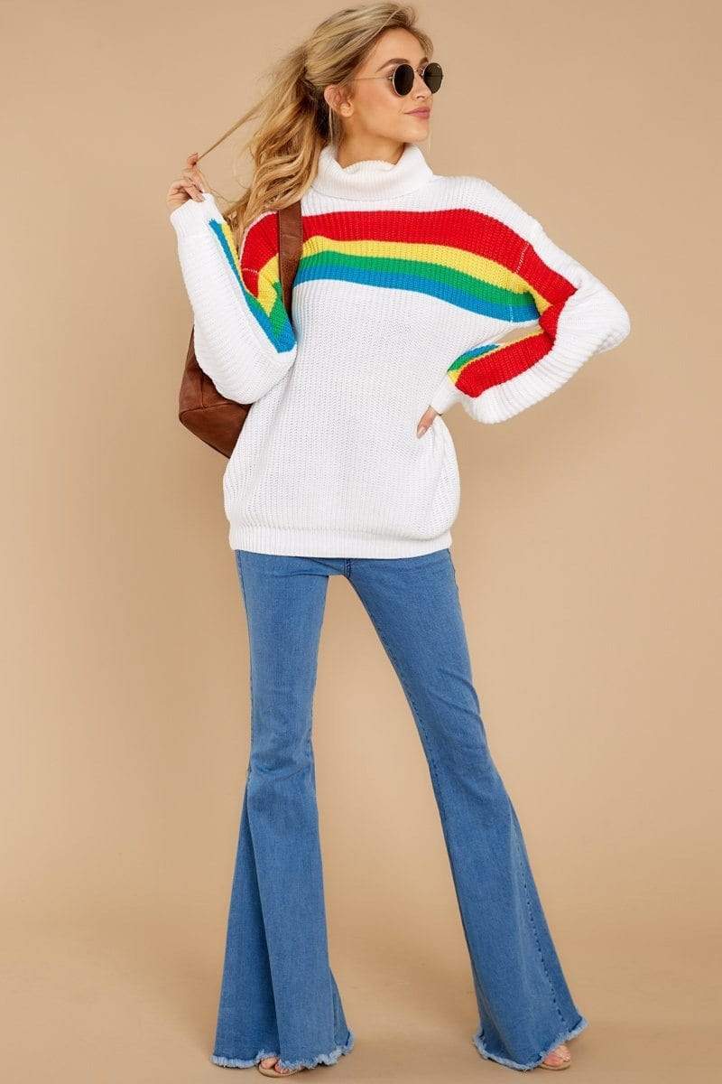 Rainbow Striped Turtleneck Sweater