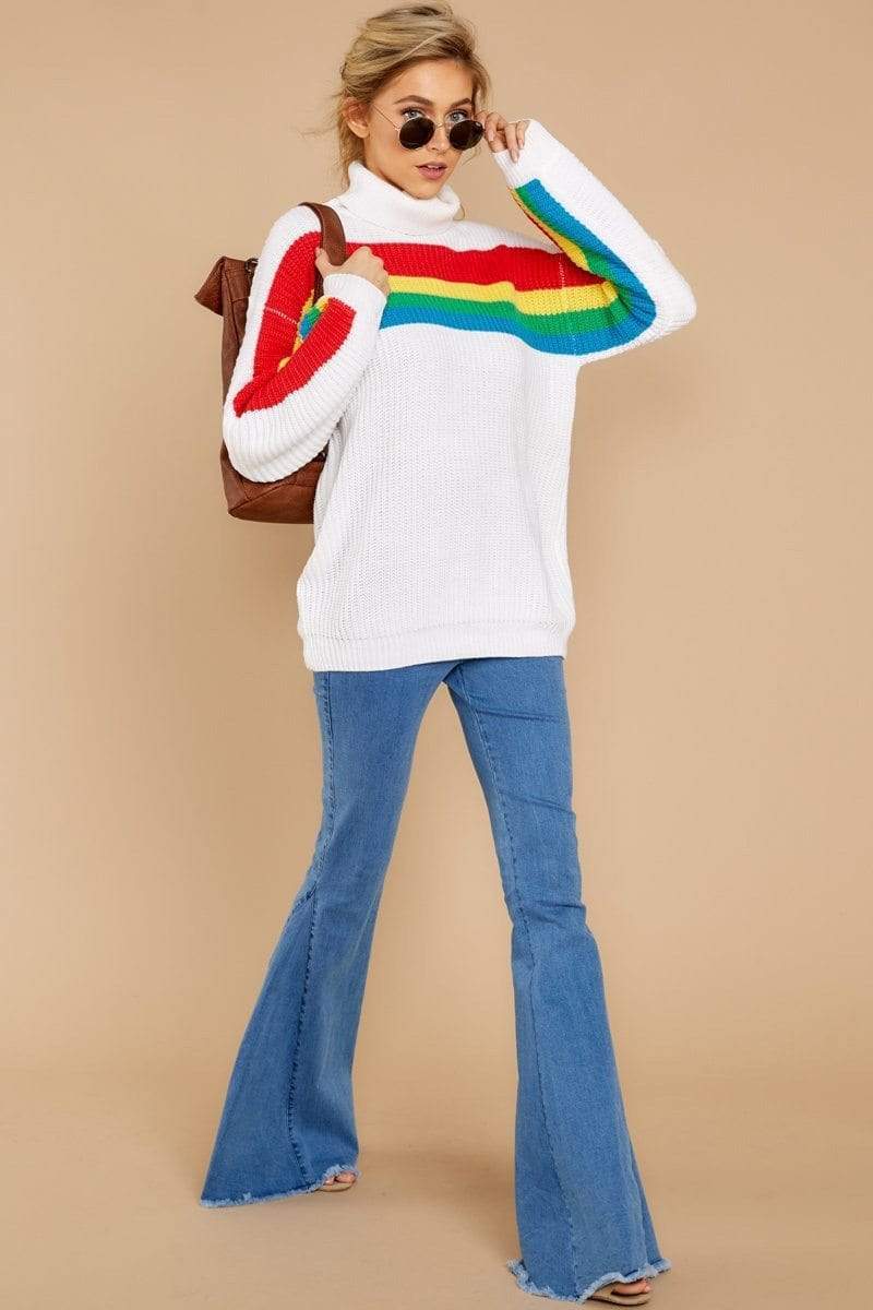 Rainbow Striped Turtleneck Sweater