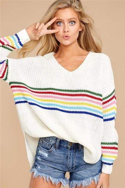 Rainbow Striped Pullover Sweater