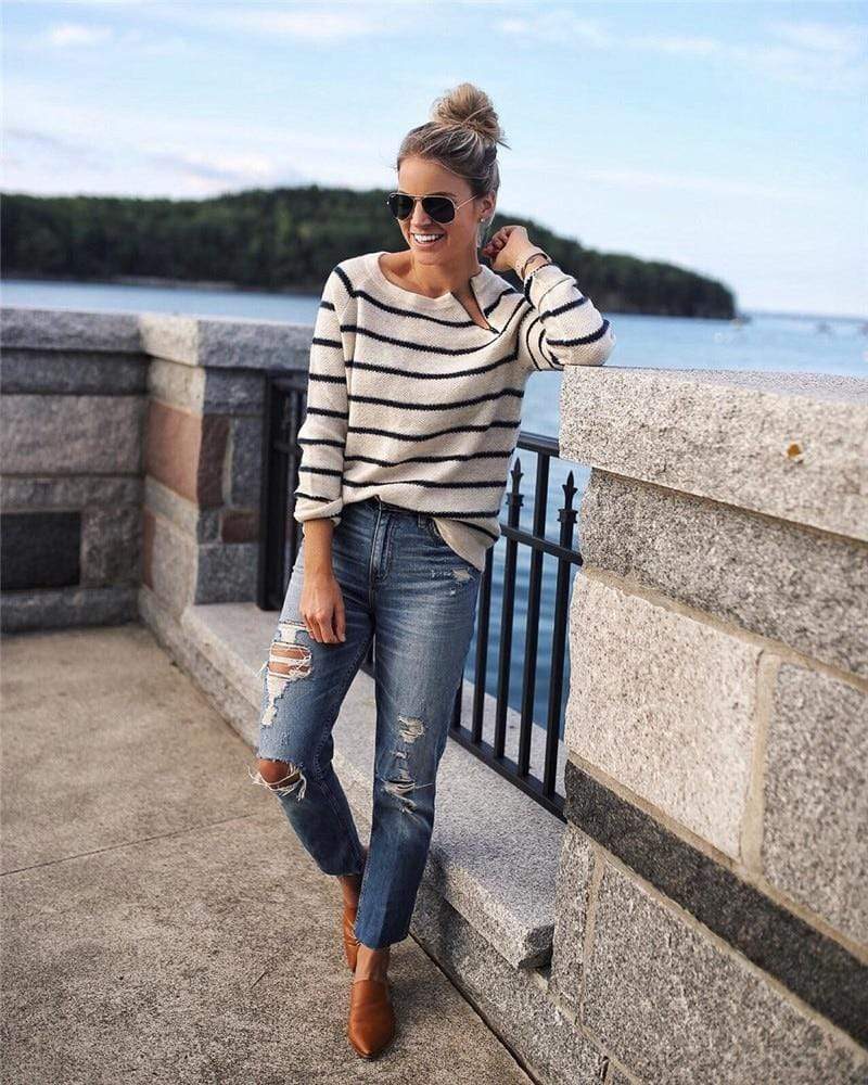 Casual Striped Knit Sweater