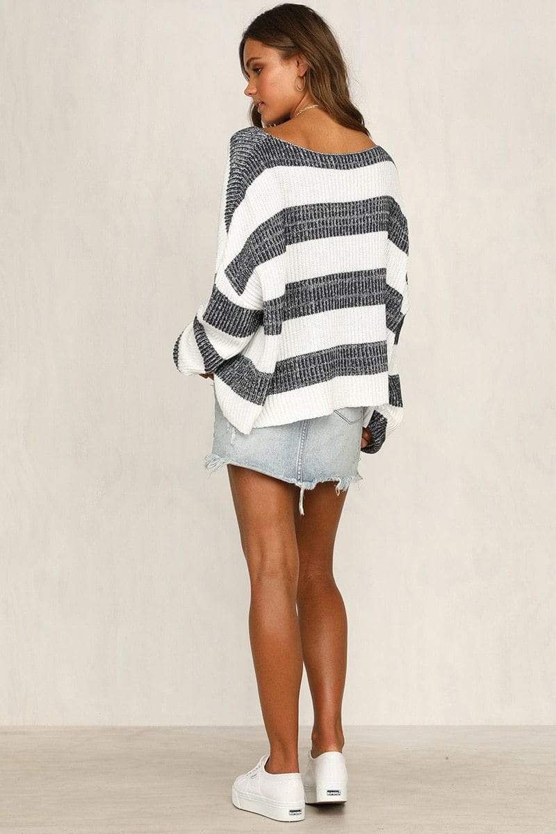 Loose Pullover Striped Knit Pullover