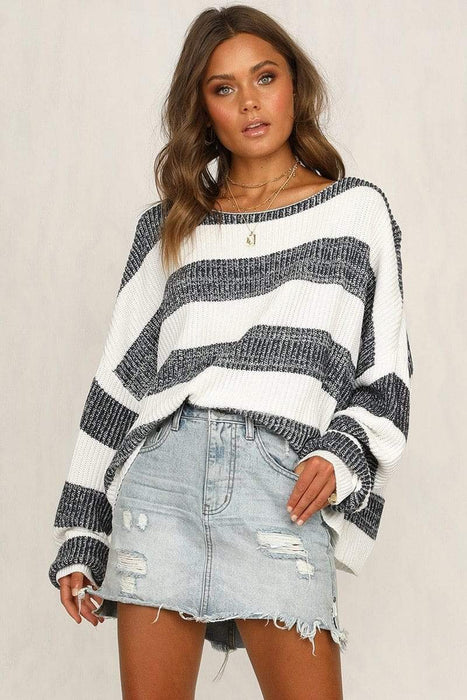 Loose Pullover Striped Knit Pullover