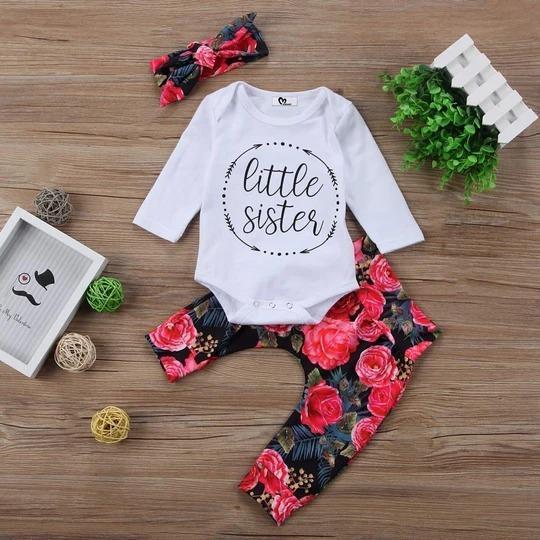 Little Sister Tops Floral Pants+Headband Outfits Set