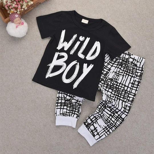 Baby Boy Wild Boy Letter Print Top and Pants Set