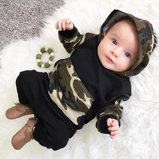 Baby baby jongens camouflage hoodie tops + lange broek outfits set