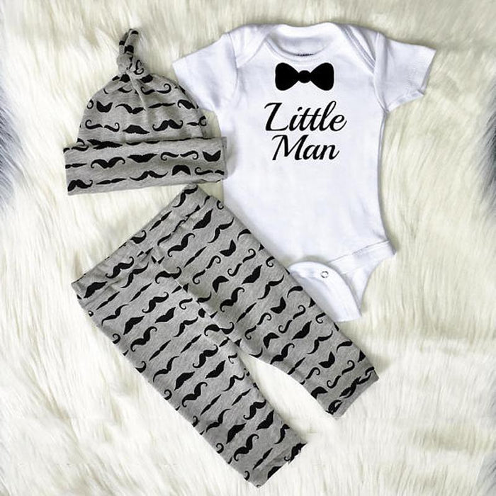 3pcs Baby Boys Little Man Romper+Pants+Hat Jumpsuit Outfits Set