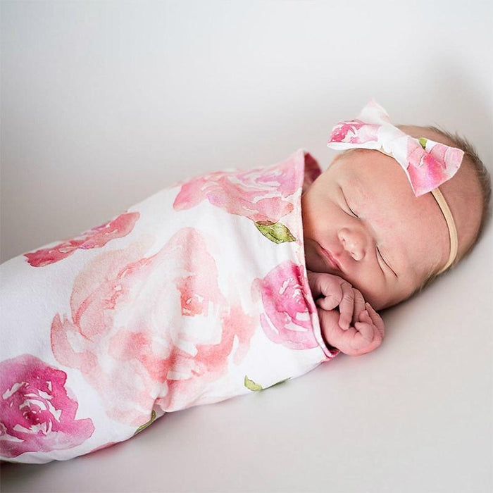 NewBorn baby pyjama en hoofdband met bloemenprint
