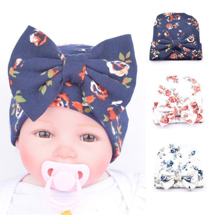 Cute Floral Print Baby Infant Donut Hat