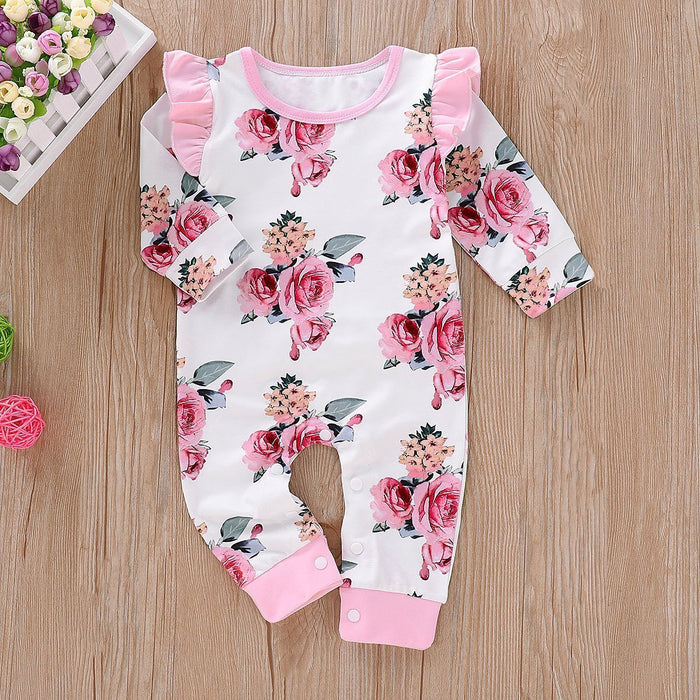 Lovely Floral Print Ruffle Baby Jumpsuit