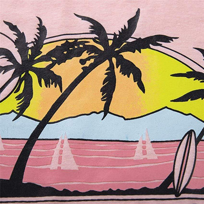 Camiseta rosa con palmera del paraíso 