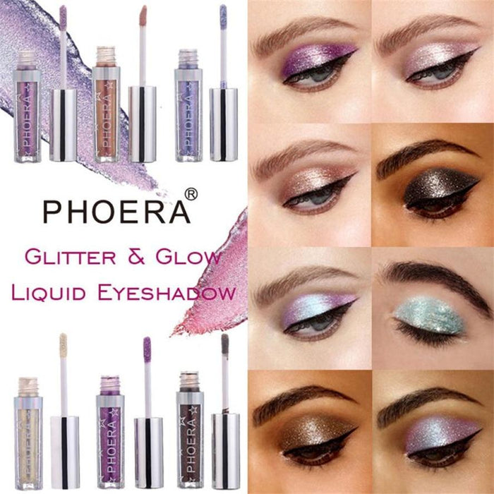 PHOERA 12 Color Metals Glitter and Glow Liquid Eyeshadow