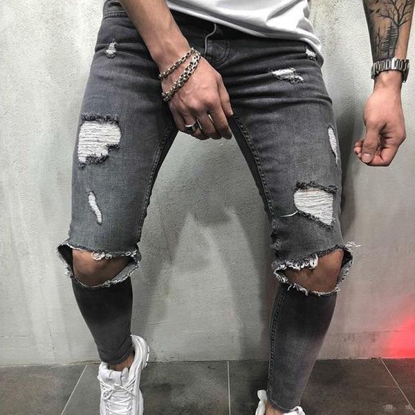 Slim-Fit knee Ripped Jeans