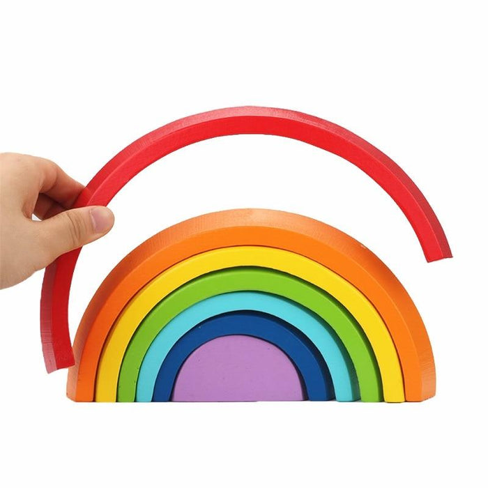 Wooden Rainbow Toy Colored Arch Bridge Blocks