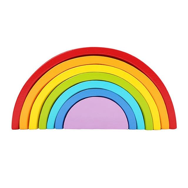 Bloques de puente de arco de colores de juguete de madera del arco iris