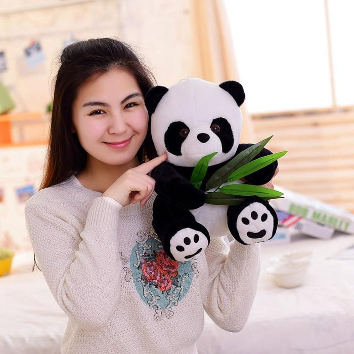 Panda with Bamboo Leaves Plush Toy